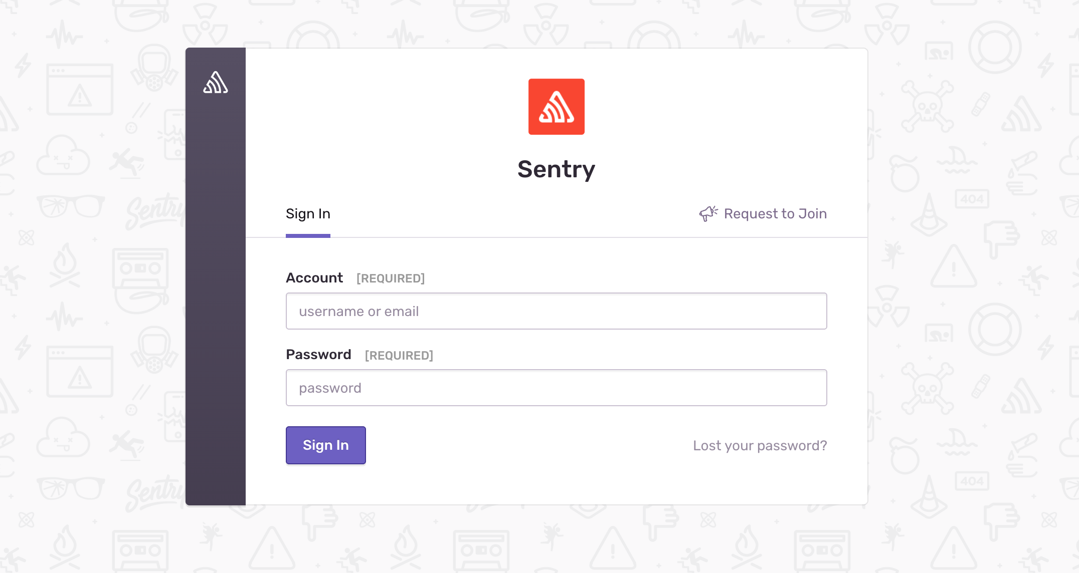 Self-hosted sentry giriş ekranı