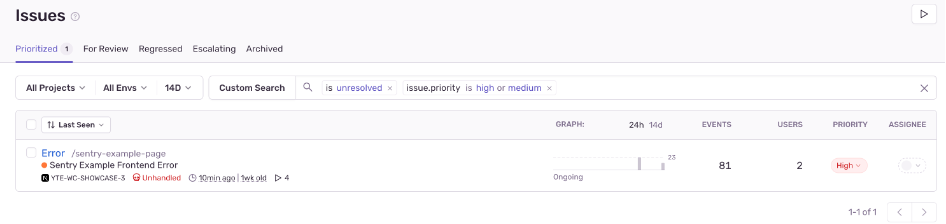Sorunlar sayfasındaki hata görme ekranı